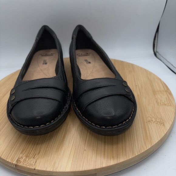 Clarks Pegg Abbie Black Leather Slip On Comfort Flats Shoes Women’s Size 10 - Picture 2 of 10